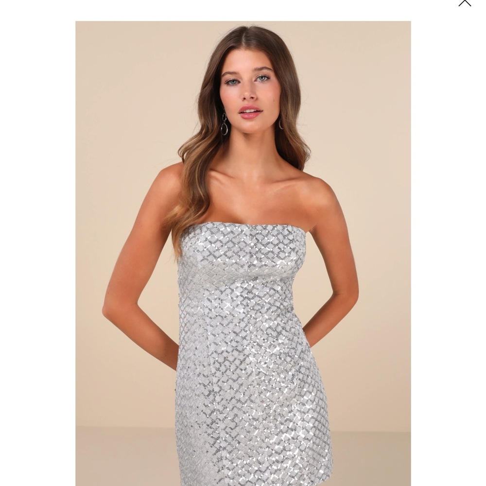 Lulu's Silver Strapless Sequin Dress